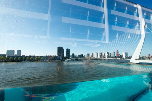 Ausblick aus dem Infinity Pool auf Rotterdam