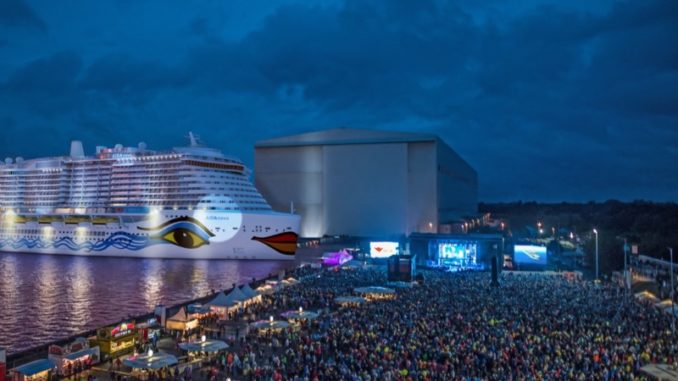 So soll die Tauffeier vor der Meyer Werft aussehen. Grafik: AIDA Cruises