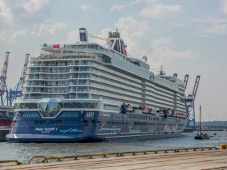 Die neue Mein Schiff 1 an ihrem Liegeplatz in Steinwerder