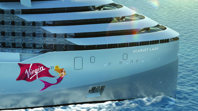 Design der Scarlet Lady am Bug. Grafik: Virgin Voyages