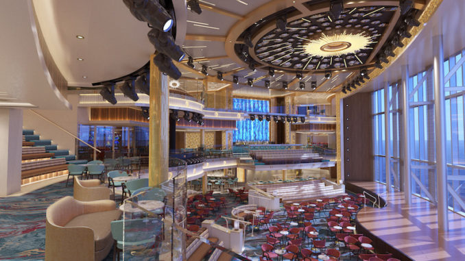 Das Atrium erstreckt sich über drei Decks. Grafik: Carnival Cruise Line