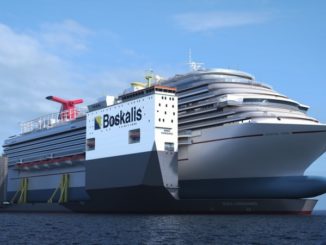 Animation der Carnival Vista auf der Boka Vanguard. Grafik: Boskalis