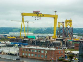 Einer der rund 90 Meter hohen Kräne bei Harland & Wolff in Belfast