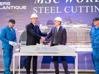 Pierfrancesco Vago, Executive Chairman von MSC Cruises und Laurent Castaing, General Manager von Chantiers de l’Atlantique. Foto: MSC