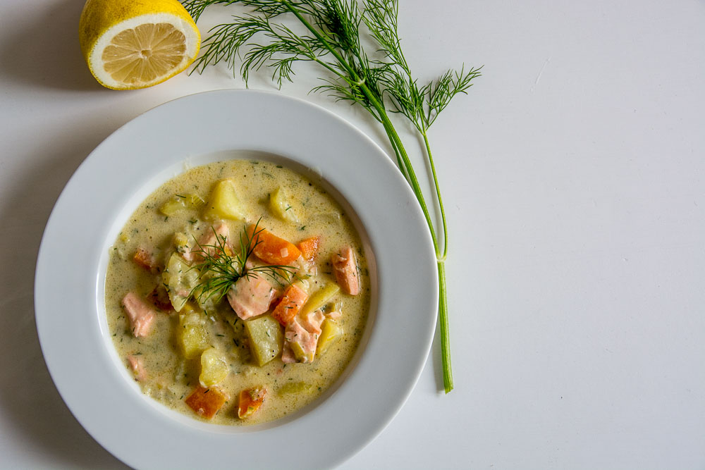 Fertig ist unsere finnische Lachssuppe Lohikeitto